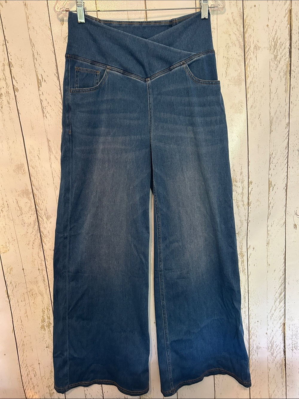 HALARA Dark Blue High-Rise Wide-Leg Jeans with Crossover Waist